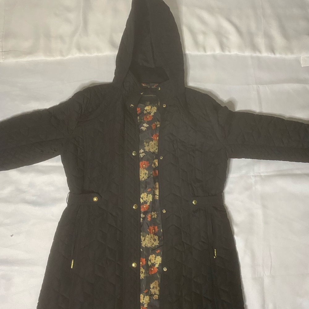 Weatherproof Black Quilted Jacket with Floral Interior